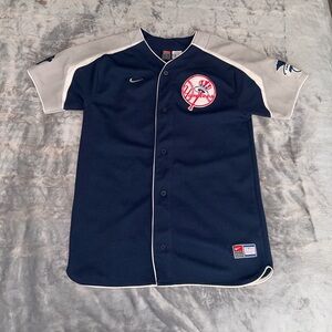 Nike Navy and Gray Team Derek Jeter Yankees ButtonUp Jersey